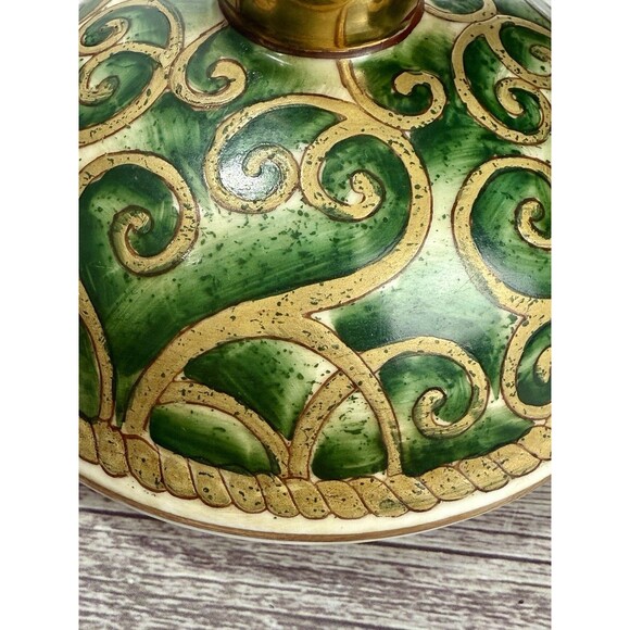 Vintage Oriental Accent 9.5" Jar Vase Urn Lidded Green Gold Red elegant - Picture 11 of 12